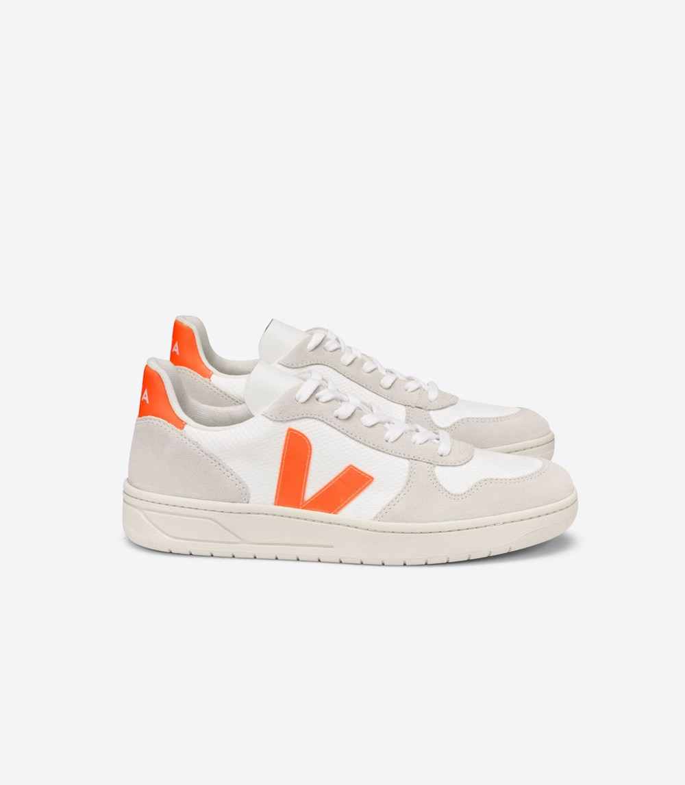 Veja Trainers Mens White/Beige/Orange - V-10 B-mesh - JAFG-43091